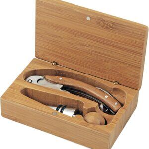 Bamboo Wine Opener Accessory Set, Includes Corkscrew Opener and Bottle Stopper